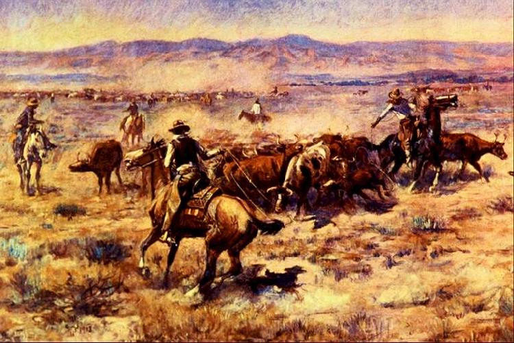 Charles M Russell The Round Up Norge oil painting art